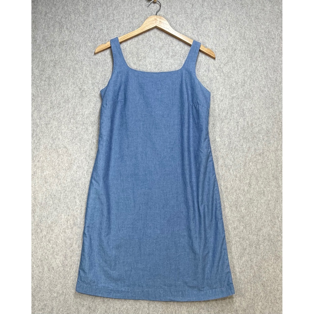 Gap Blue Denim Shift Dress Womens 4 Square Neck Sleeveless Mini Cotton Coastal